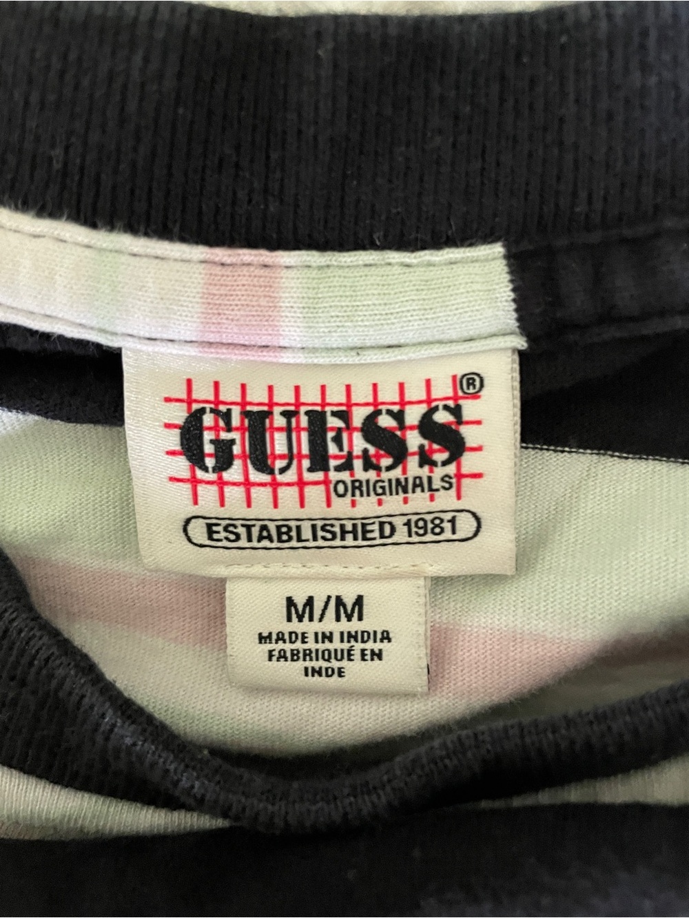 Guess Black, White & Light Pink Striped Logo Tee - Picture 3 of 3
